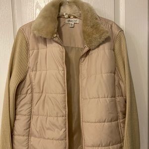 Tan jacket with sweater like sleeves